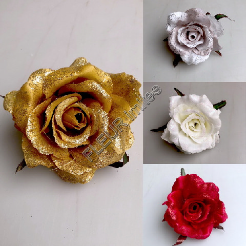 Květ růže ván.10cm  zl.flitr12/72