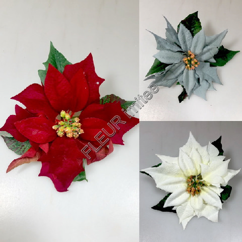 Květ poinsettia 20cm velv. 12/144